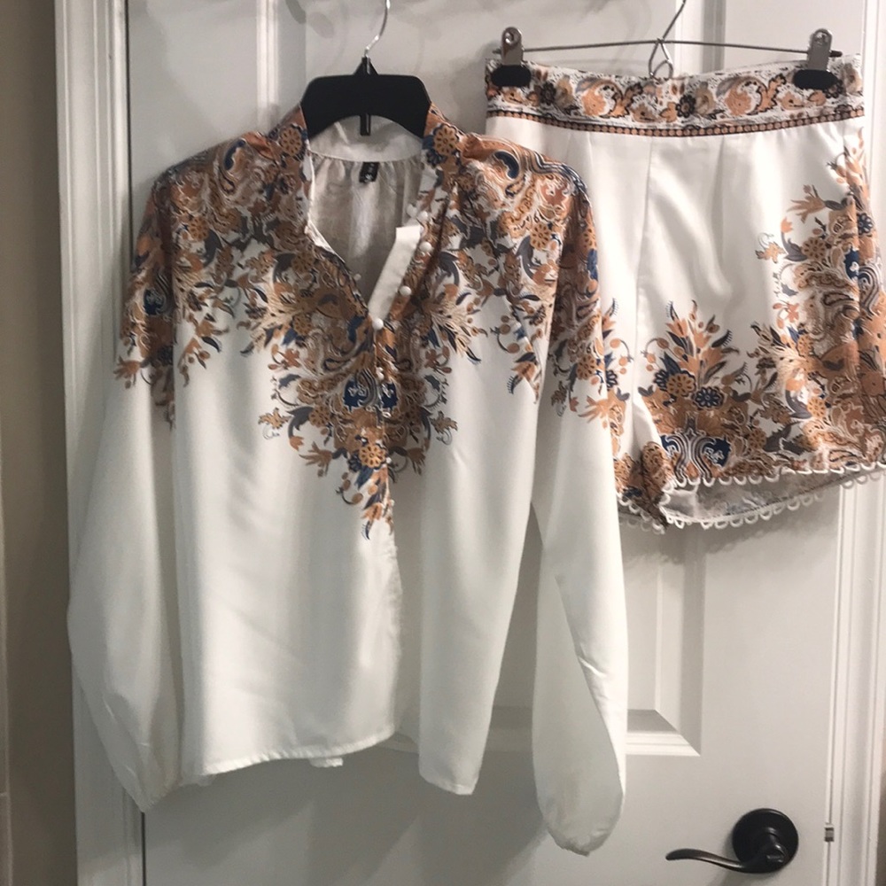 Floral Print Button long sleeve short set